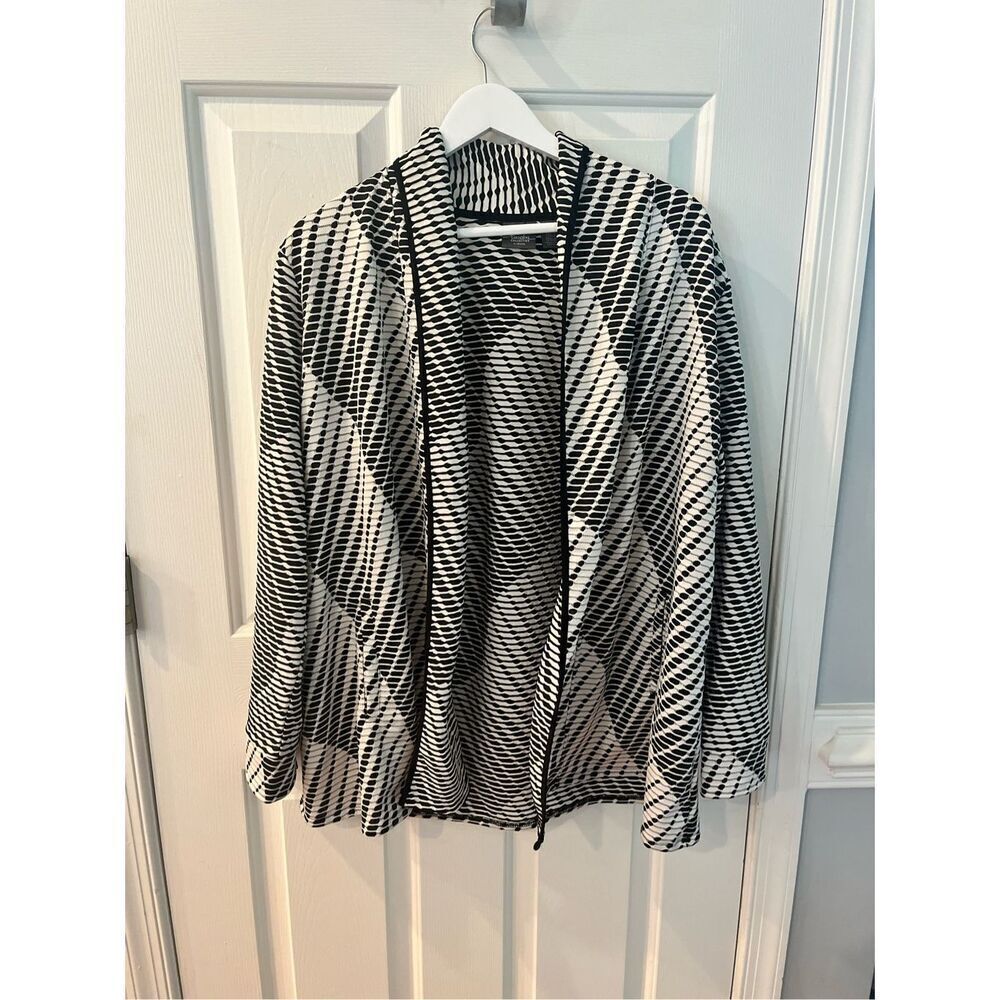 Chico’s Travelers Collection Black & White Print Oversized Open Front Cardigan s